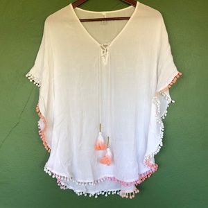 White, pom-pom cover-up